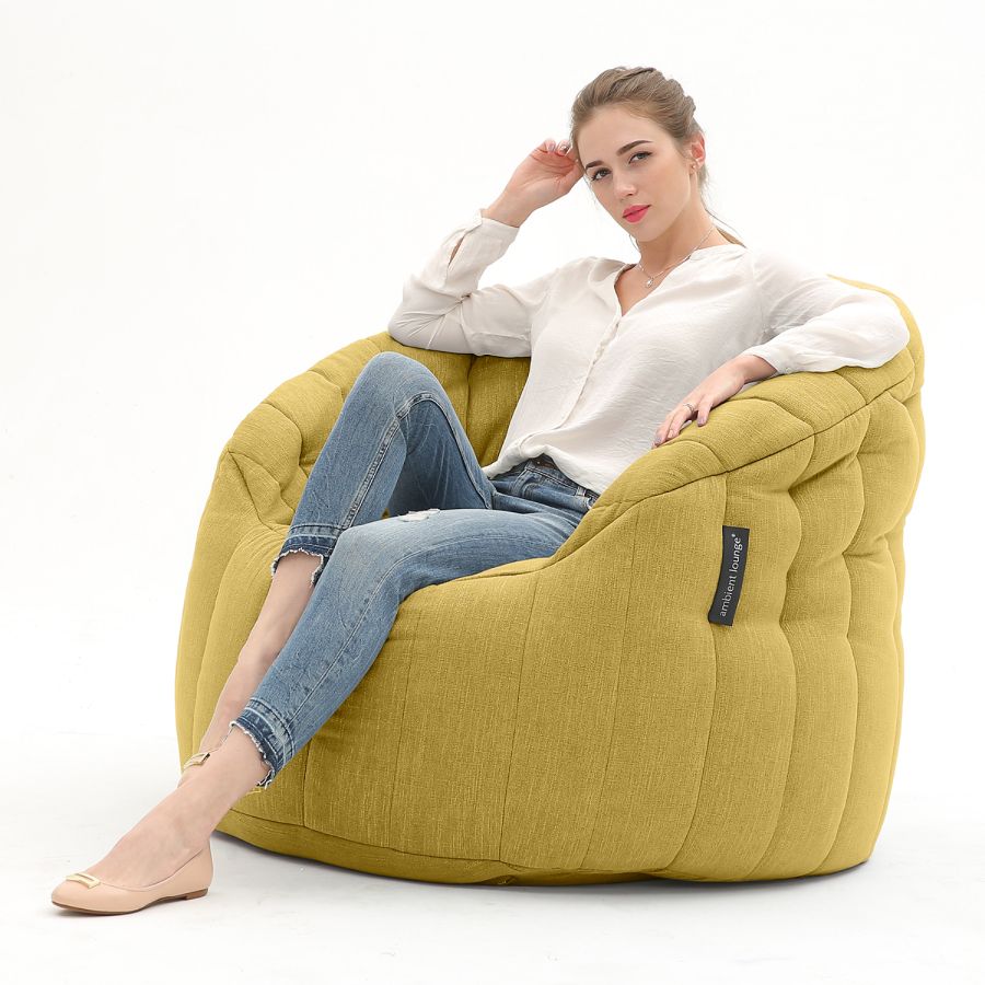 жёлтое полукруглое бескаркасное кресло Butterfly Sofa шенилловое — дизайн и качество