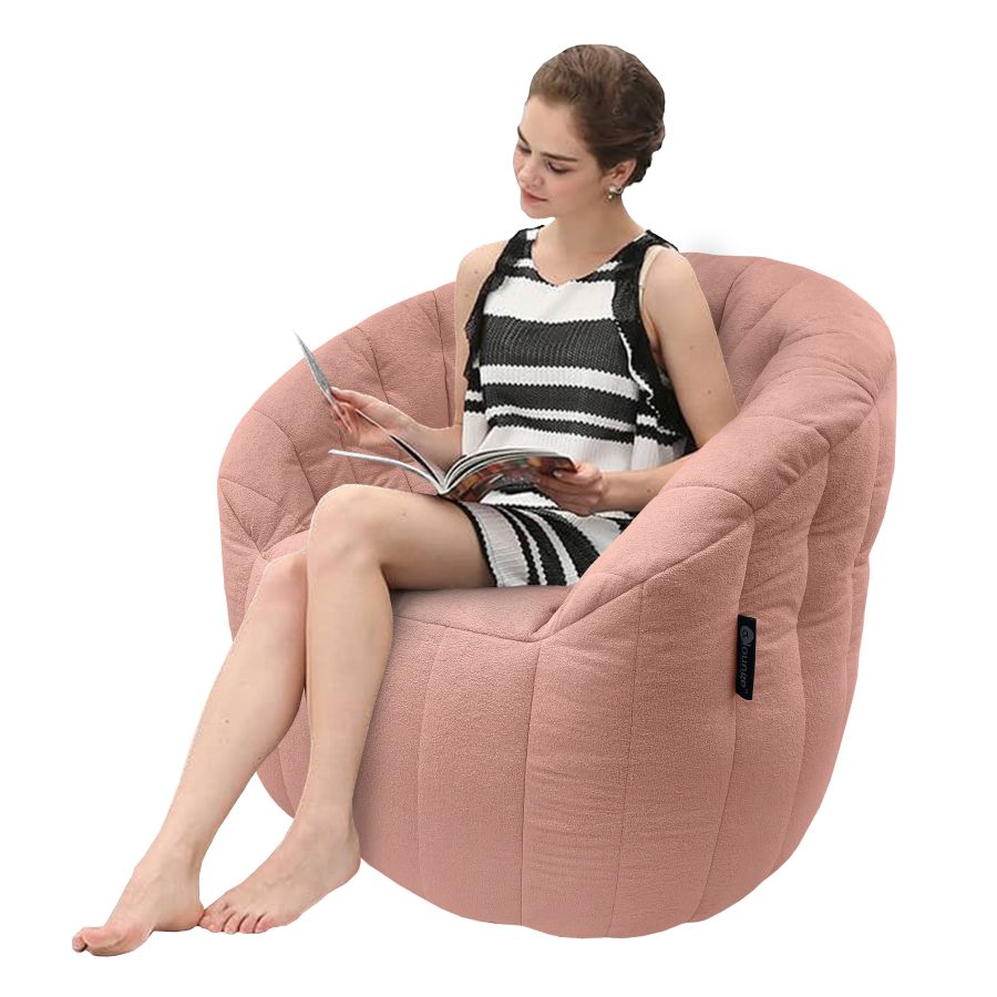розовое полукруглое бескаркасное кресло Butterfly Sofa микровелюровое для гостиной, домашнего кинотеатра и офиса