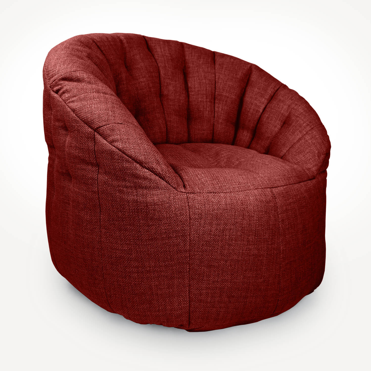 красное полукруглое бескаркасное кресло Butterfly Sofa из рогожки для гостиной, домашнего кинотеатра и офиса — фото в интерьере