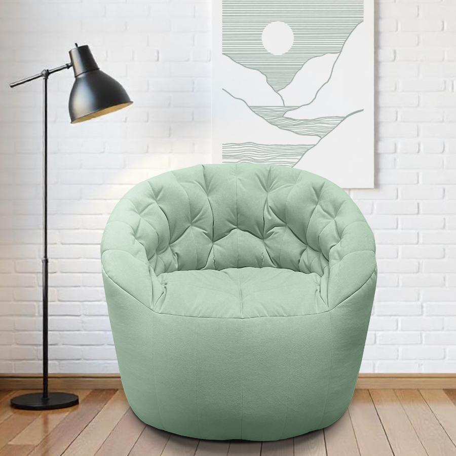 Купить лёгкое бескаркасное кресло Butterfly Light Sofa - Pepper Mint (мятный серо-зеленый Велюр)