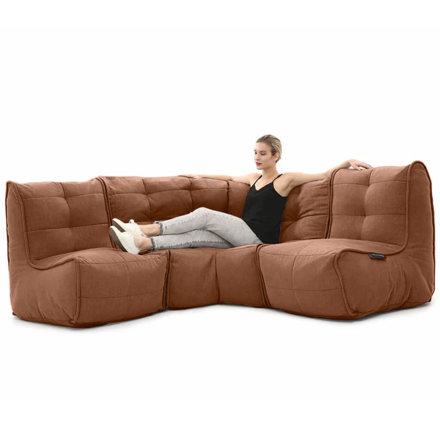 терракотовое угловой модульный диван Mod3 Cozy Corner шенилловое для гостиной и кабинета — вид сбоку