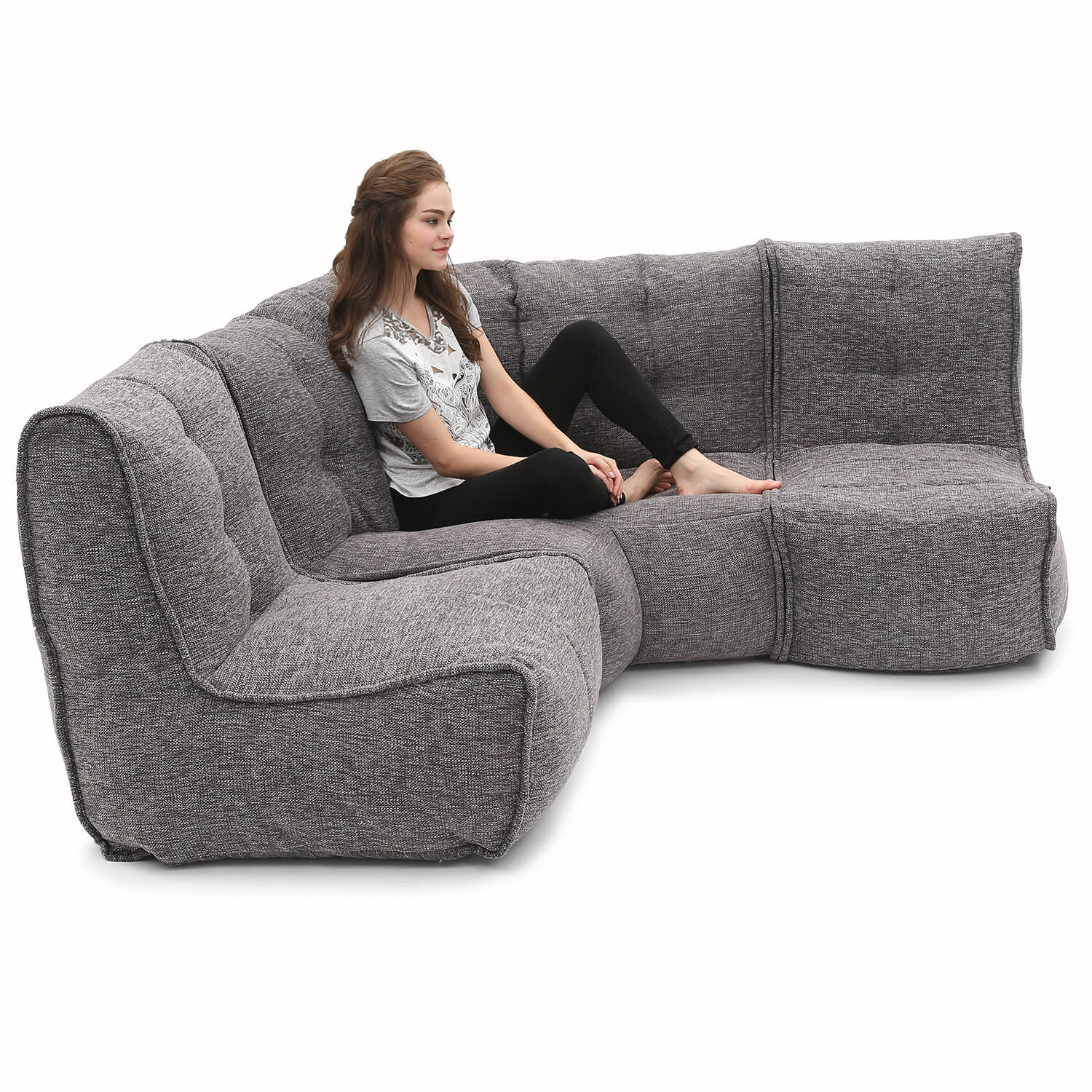 тёмно-серое угловой модульный диван Mod3 Cozy Corner из Sofa Weave для гостиной и кабинета — крупный план