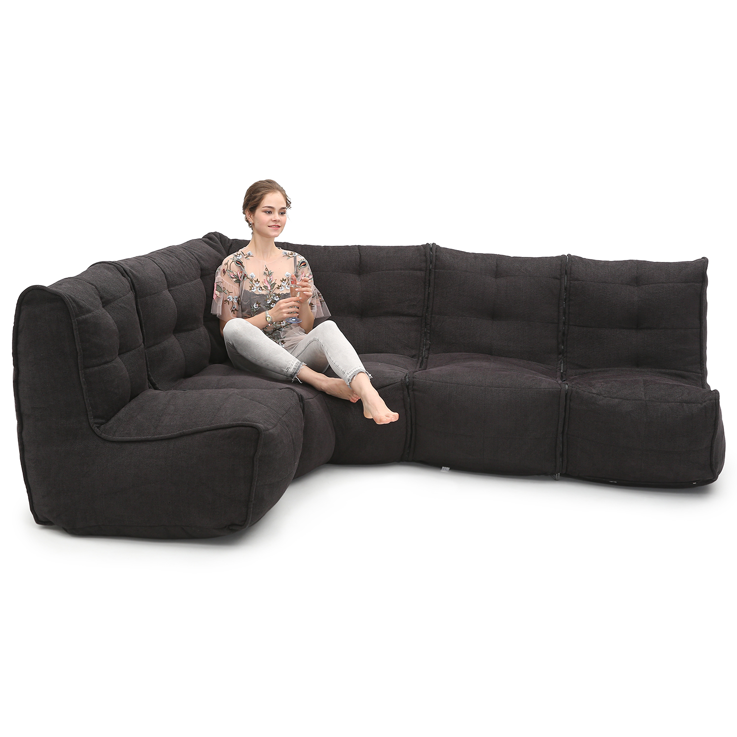 чёрное-графитовое Г-образный модульный диван Mod4 L Sofa из Sofa Weave для гостиной и зала