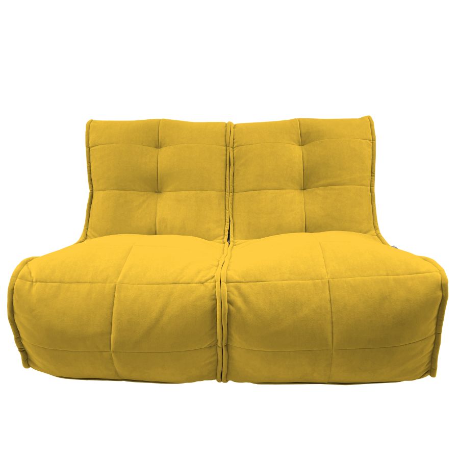 жёлтое двойной модульный диван Twin Couch велюровое в интерьере гостиная