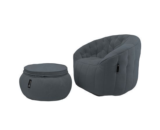 тёмно-серое кресло-шезлонг бескаркасное Butterfly Chaise велюровое для гостиной, спальни и лаунж-зоны