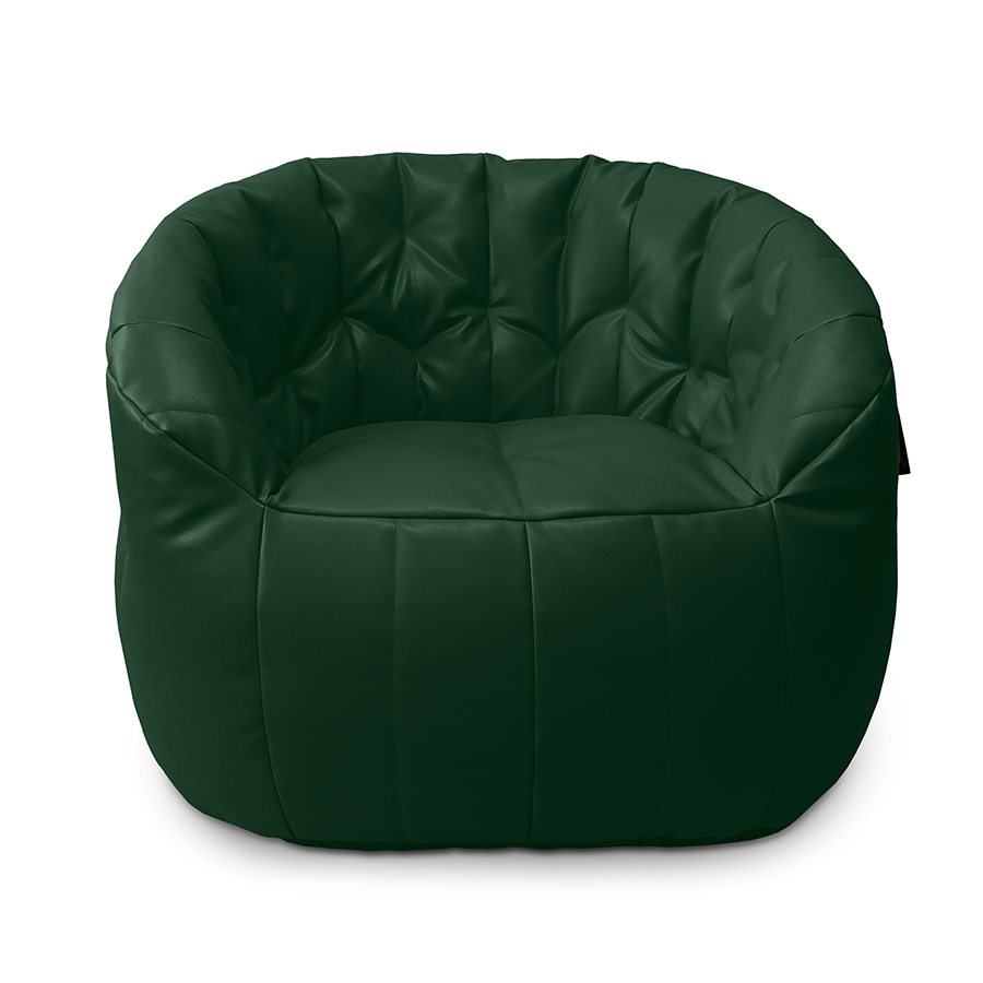 зелёное полукруглое бескаркасное кресло Butterfly Sofa из экокожи для гостиной, домашнего кинотеатра и офиса — фото в интерьере