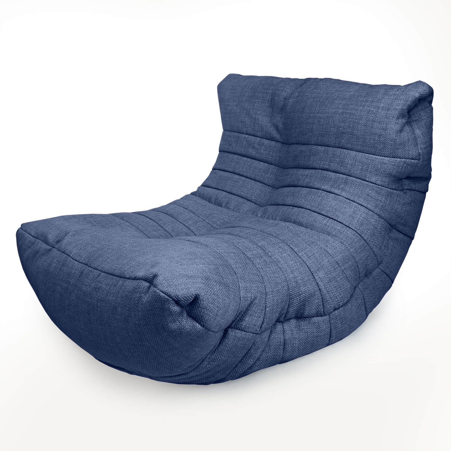 синее акустический бескаркасный диван Acoustic Sofa из рогожки для домашнего кинотеатра, офиса и студии — вид сбоку