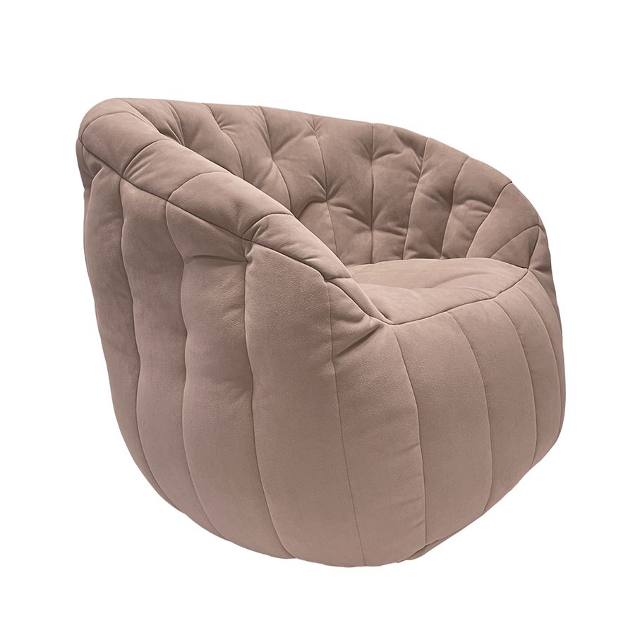 пудровое полукруглое бескаркасное кресло Butterfly Sofa велюровое для гостиной, домашнего кинотеатра и офиса — фото в интерьере