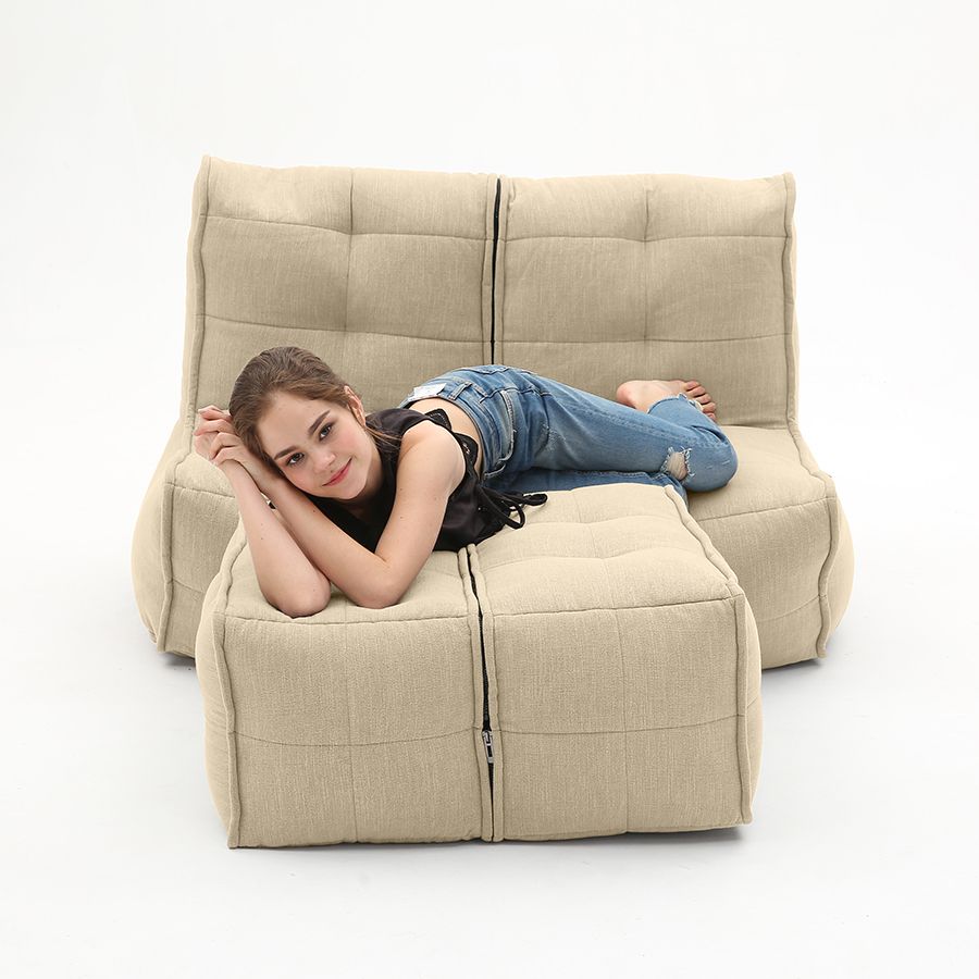натуральное просторный модульный диван Twin Couch Deluxe шенилловое для гостиной и лаунж-зоны — вид сбоку