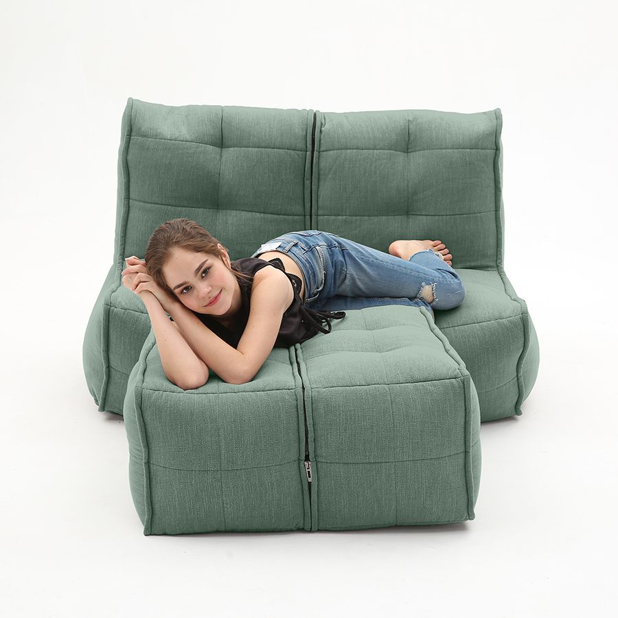 мятное просторный модульный диван Twin Couch Deluxe шенилловое для гостиной и лаунж-зоны — вид сбоку