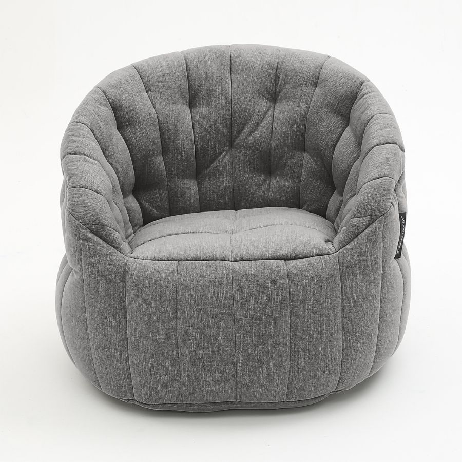 тёмно-серое полукруглое бескаркасное кресло Butterfly Sofa шенилловое для гостиной, домашнего кинотеатра и офиса