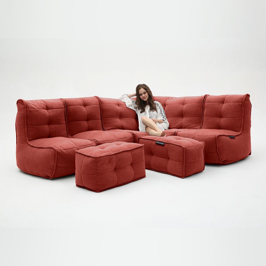 красное большой лаунж-гарнитур Mod5 Living Lounge шенилловое для гостиной и event-пространства — вид сбоку
