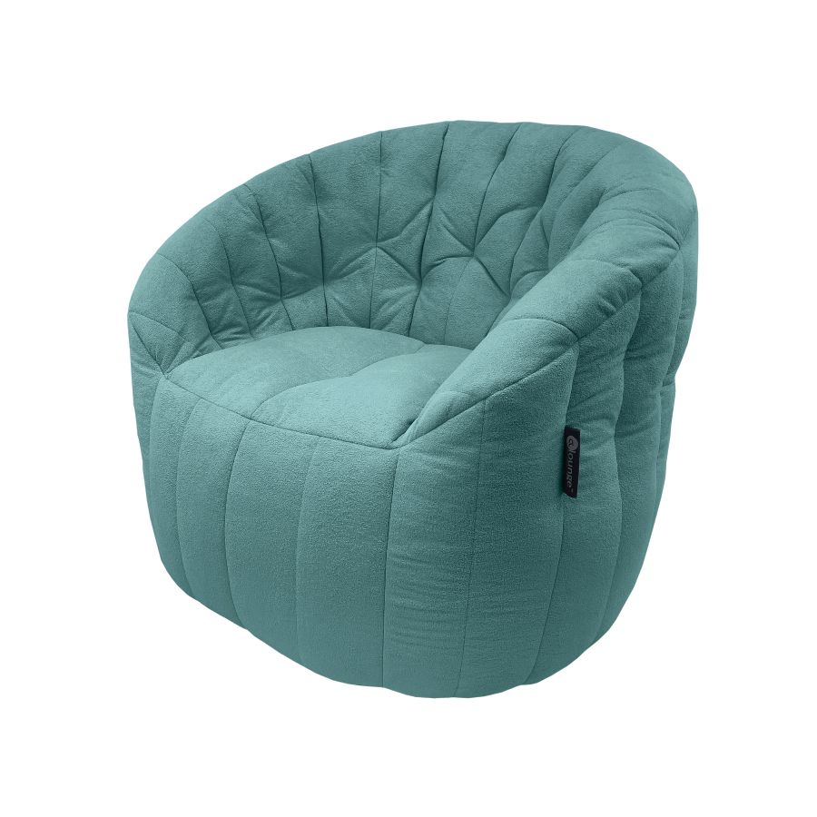 мятное полукруглое бескаркасное кресло Butterfly Sofa для гостиной, домашнего кинотеатра и офиса — фото в интерьере