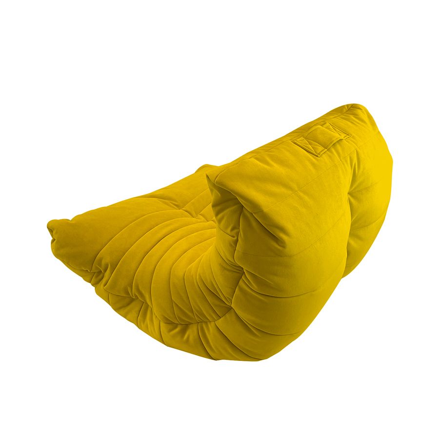 жёлтое акустический бескаркасный диван Acoustic Sofa велюровое для домашнего кинотеатра, офиса и студии — крупный план