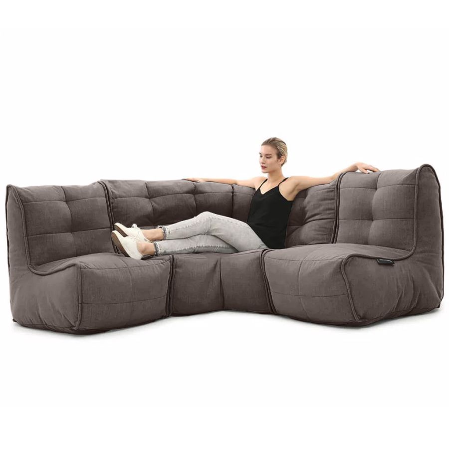 шоколадное угловой модульный диван Mod3 Cozy Corner шенилловое для гостиной и кабинета — вид сбоку