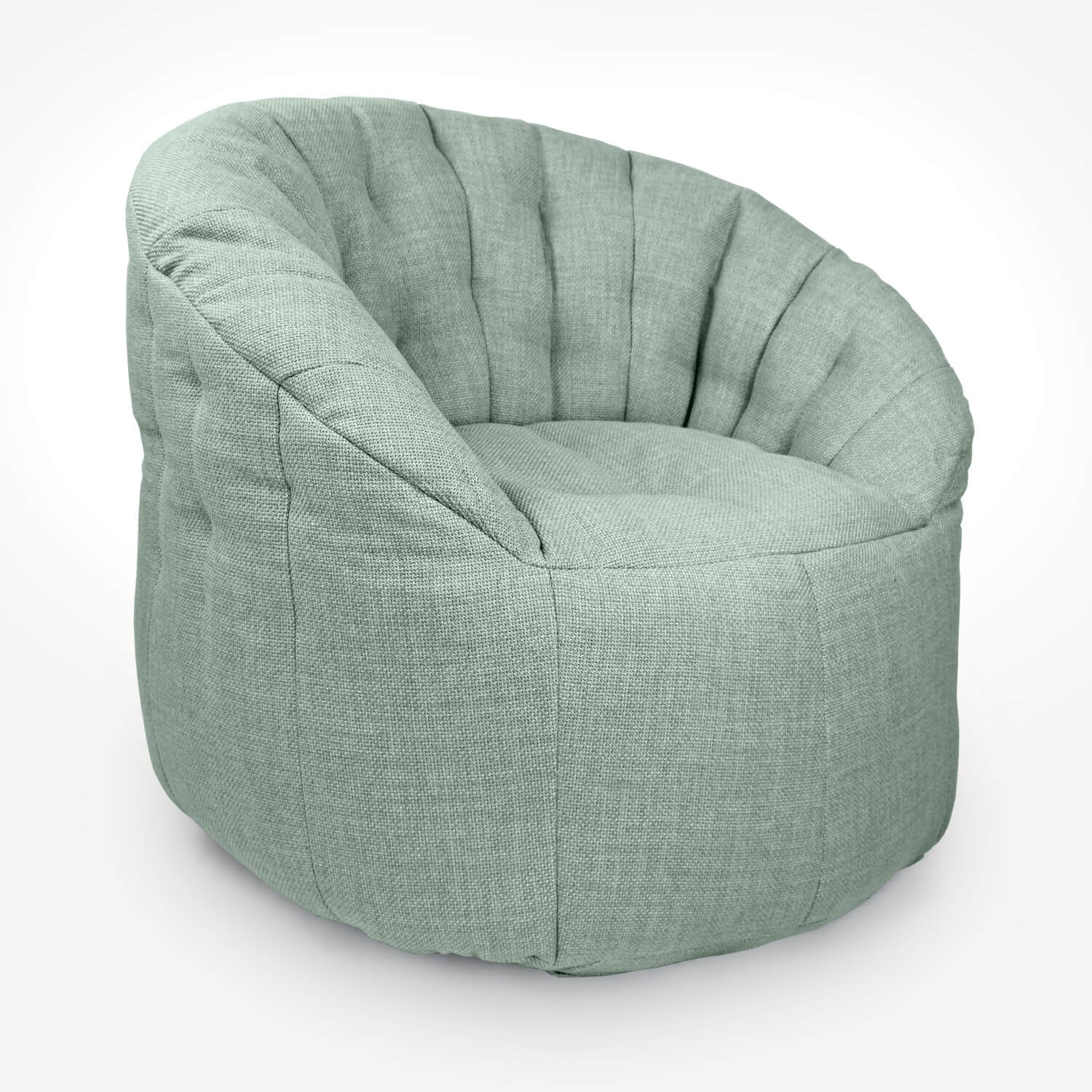 мятное полукруглое бескаркасное кресло Butterfly Sofa из рогожки для гостиной, домашнего кинотеатра и офиса — фото в интерьере