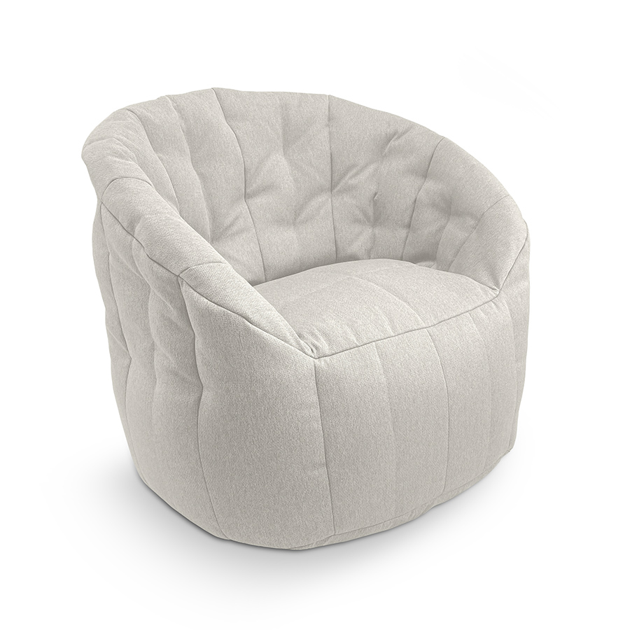 светло-серое полукруглое бескаркасное кресло Butterfly Sofa жаккардовое в интерьере гостиная