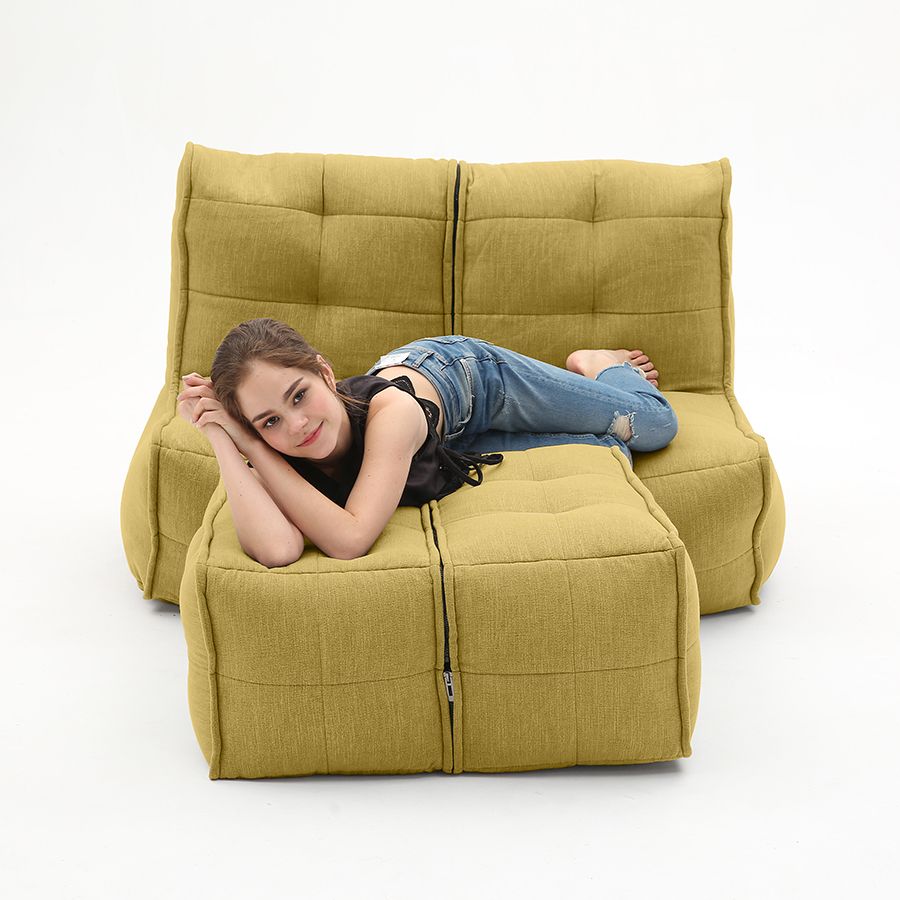жёлтое просторный модульный диван Twin Couch Deluxe шенилловое для гостиной и лаунж-зоны — вид сбоку