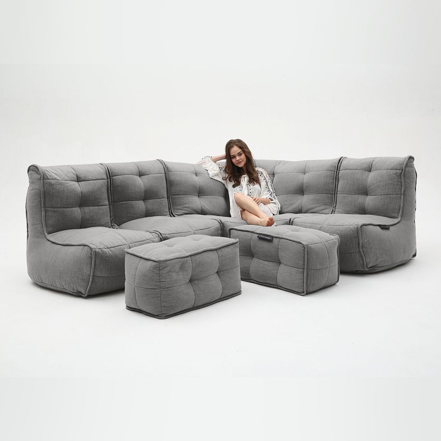 тёмно-серое большой лаунж-гарнитур Mod5 Living Lounge шенилловое для гостиной и event-пространства — вид сбоку
