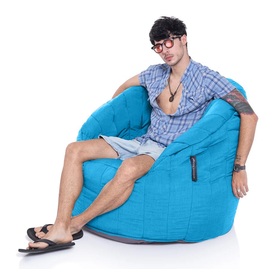 голубое полукруглое бескаркасное кресло Butterfly Sofa уличное из олефина для гостиной, домашнего кинотеатра и офиса
