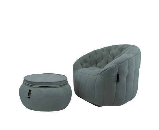 серое кресло-шезлонг бескаркасное Butterfly Chaise велюровое для гостиной, спальни и лаунж-зоны