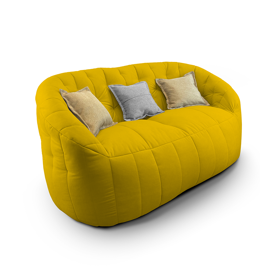 жёлтое двойной бескаркасный диван Butterfly Twin Sofa велюровое для гостиной и домашнего кинотеатра