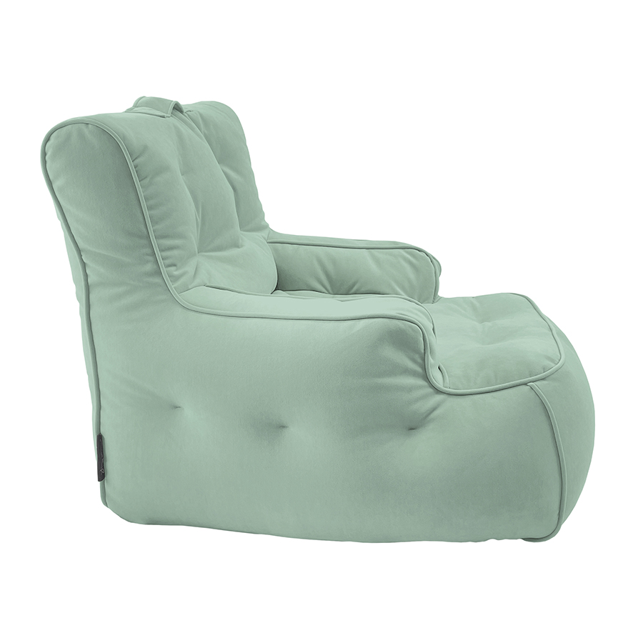мятное уличное лаунж-кресло Tranquility Armchair велюровое для террасы, сада и веранды — вид сбоку