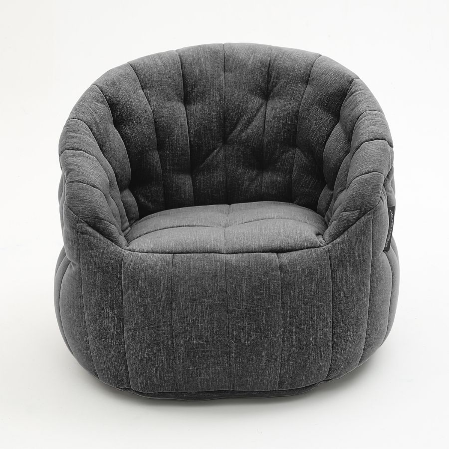 чёрное-графитовое полукруглое бескаркасное кресло Butterfly Sofa шенилловое для гостиной, домашнего кинотеатра и офиса