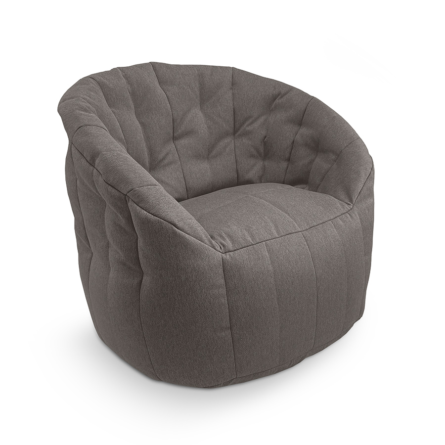 тёмно-серое полукруглое бескаркасное кресло Butterfly Sofa жаккардовое в интерьере гостиная