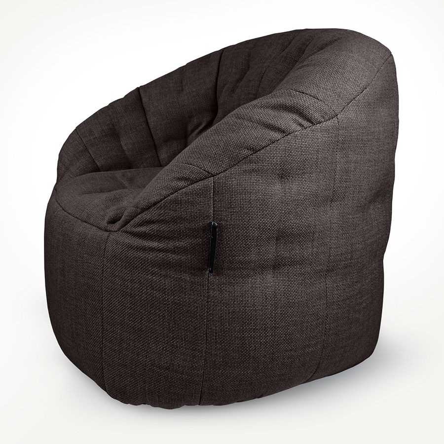 чёрное-графитовое полукруглое бескаркасное кресло Butterfly Sofa из рогожки для гостиной, домашнего кинотеатра и офиса — вид сбоку