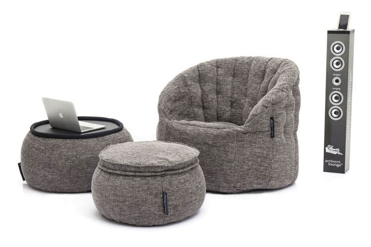 тёмно-серое комплект бескаркасной мебели Contempo Package из Sofa Weave для гостиной и переговорной — вид сбоку
