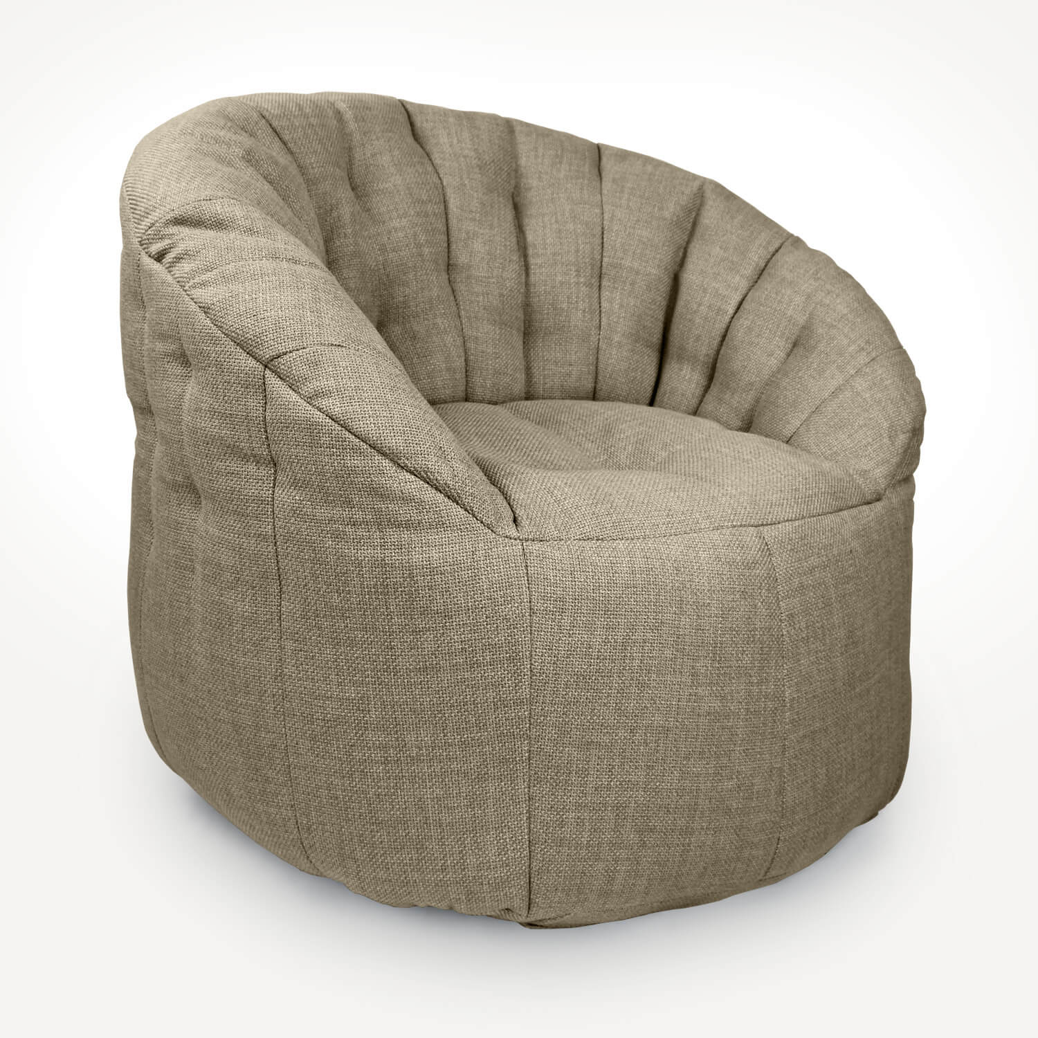 натуральное полукруглое бескаркасное кресло Butterfly Sofa из рогожки для гостиной, домашнего кинотеатра и офиса — фото в интерьере