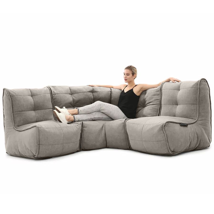 серое угловой модульный диван Mod3 Cozy Corner шенилловое для гостиной и кабинета — вид сбоку