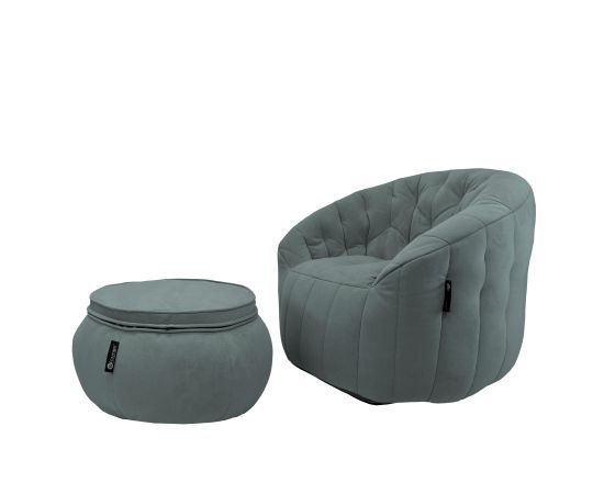 серое кресло-шезлонг бескаркасное Butterfly Chaise велюровое в интерьере гостиная