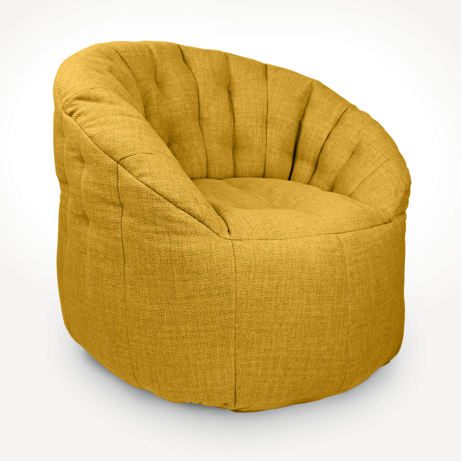 жёлтое полукруглое бескаркасное кресло Butterfly Sofa из рогожки для гостиной, домашнего кинотеатра и офиса — фото в интерьере