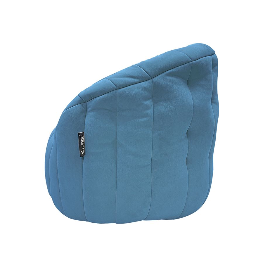 синее полукруглое бескаркасное кресло Butterfly Sofa велюровое для гостиной, домашнего кинотеатра и офиса — фото в интерьере
