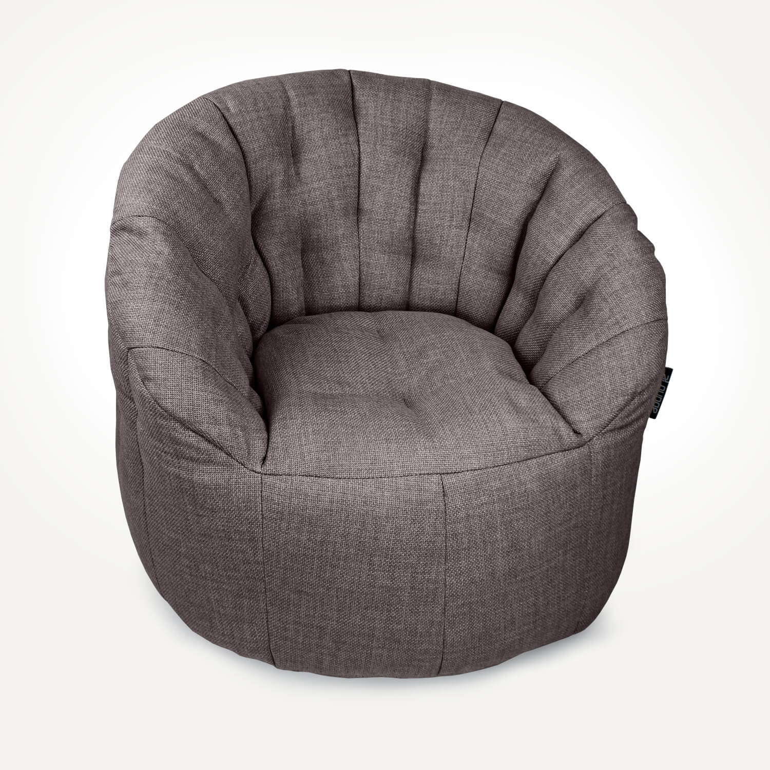 тёмно-серое полукруглое бескаркасное кресло Butterfly Sofa из рогожки в интерьере гостиная