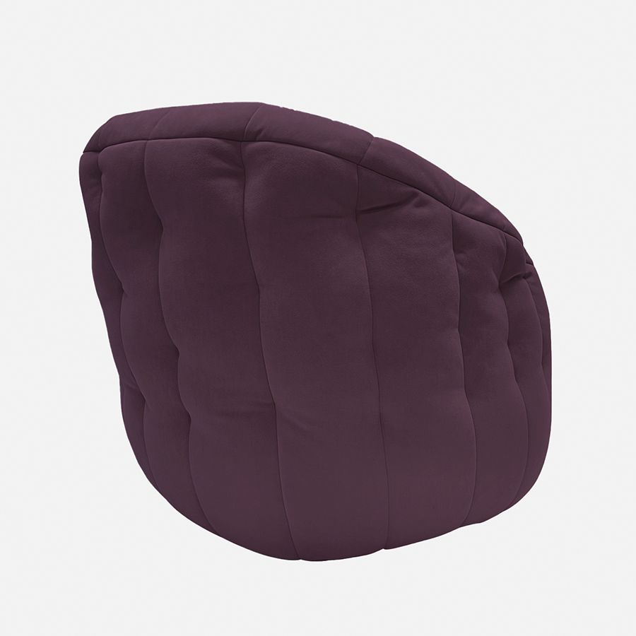 баклажановое полукруглое бескаркасное кресло Butterfly Sofa велюровое для гостиной, домашнего кинотеатра и офиса — крупный план
