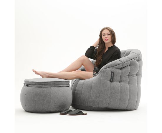 тёмно-серое кресло-шезлонг бескаркасное Butterfly Chaise шенилловое — дизайн и качество