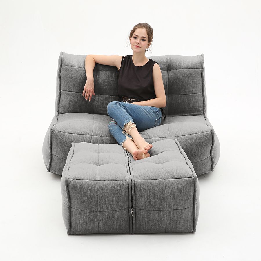 тёмно-серое просторный модульный диван Twin Couch Deluxe шенилловое для гостиной и лаунж-зоны — крупный план
