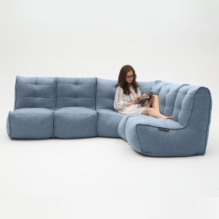 синее Г-образный модульный диван Mod4 L Sofa шенилловое для гостиной и зала
