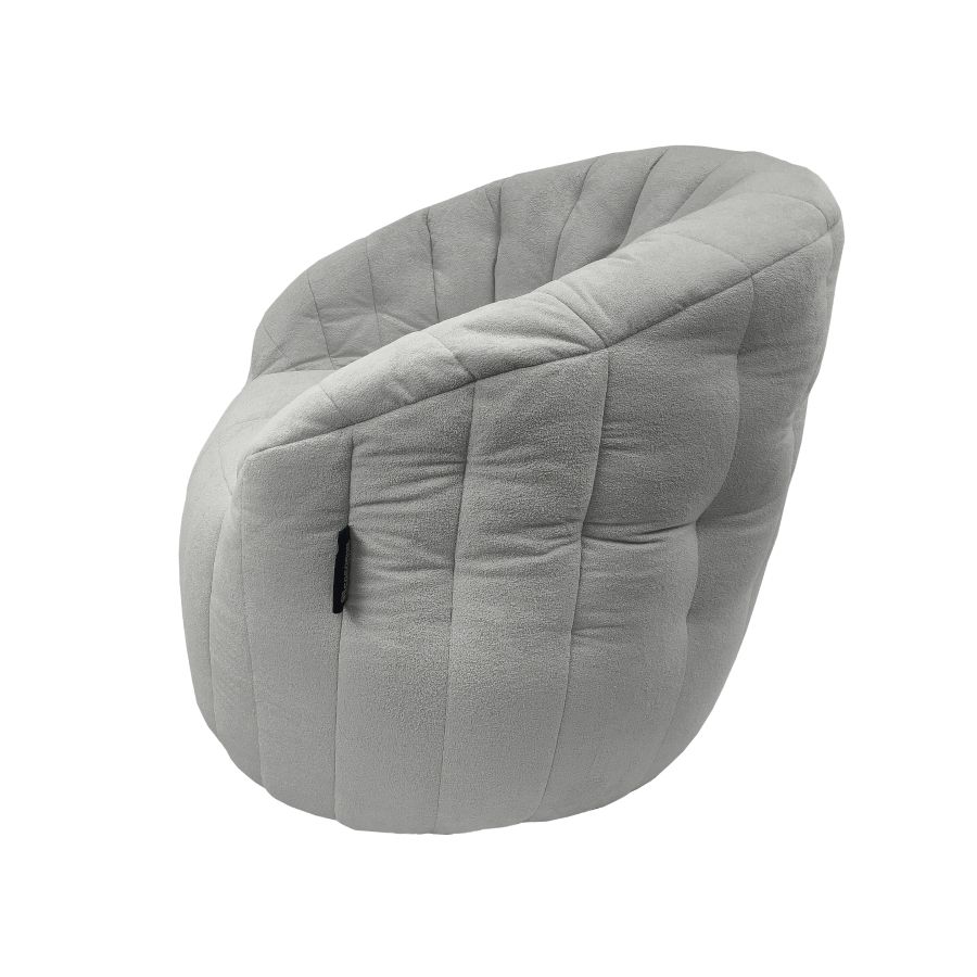 серое полукруглое бескаркасное кресло Butterfly Sofa для гостиной, домашнего кинотеатра и офиса — вид сбоку