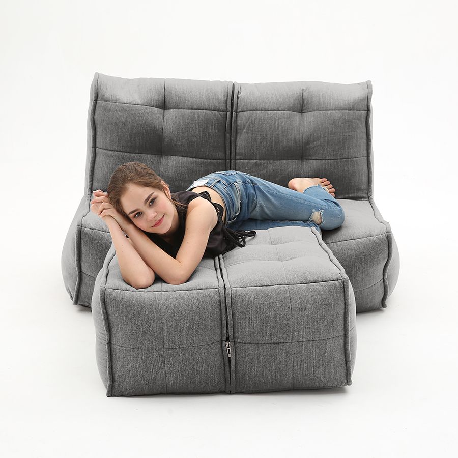 тёмно-серое просторный модульный диван Twin Couch Deluxe шенилловое для гостиной и лаунж-зоны — вид сбоку