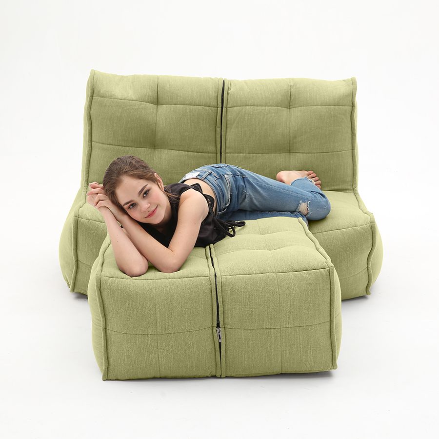 зелёное просторный модульный диван Twin Couch Deluxe шенилловое для гостиной и лаунж-зоны — вид сбоку