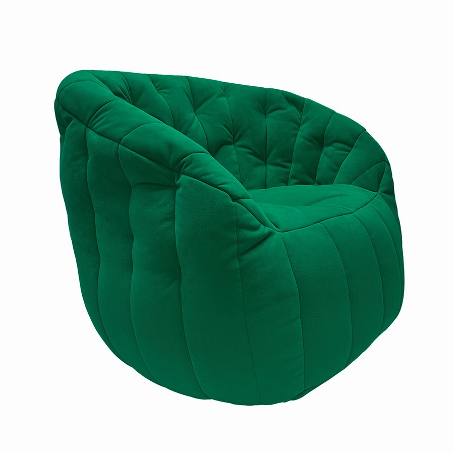 зелёное полукруглое бескаркасное кресло Butterfly Sofa велюровое для гостиной, домашнего кинотеатра и офиса — фото в интерьере