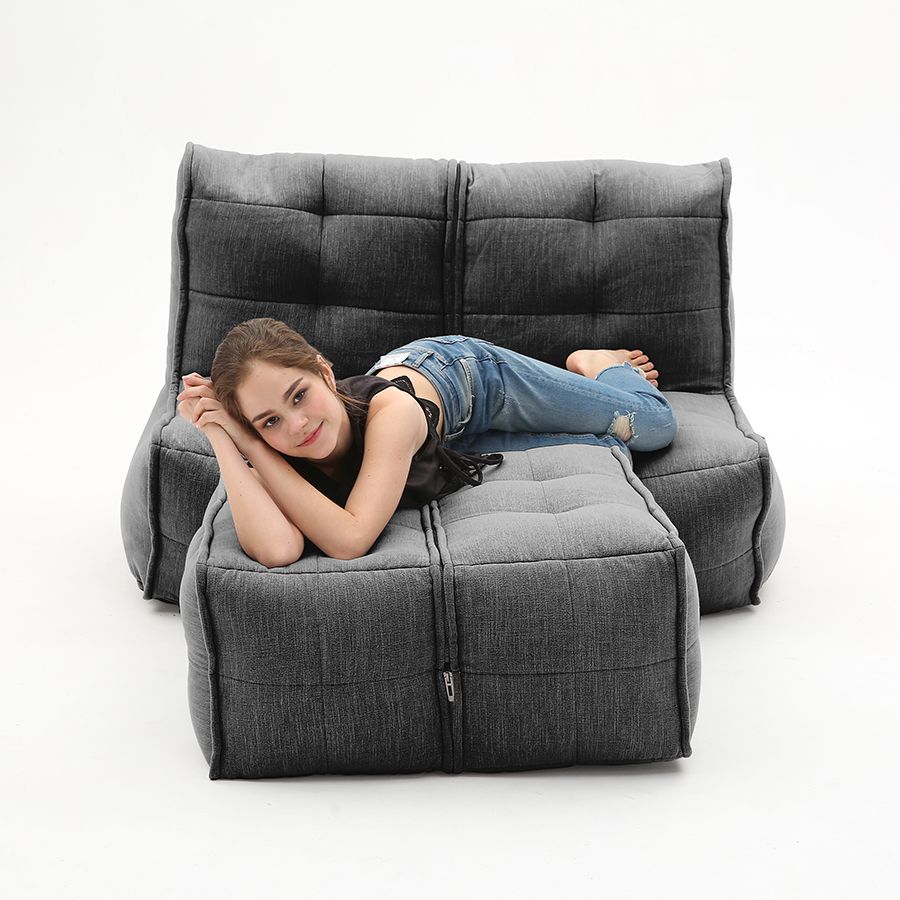 чёрное-графитовое просторный модульный диван Twin Couch Deluxe шенилловое для гостиной и лаунж-зоны — вид сбоку