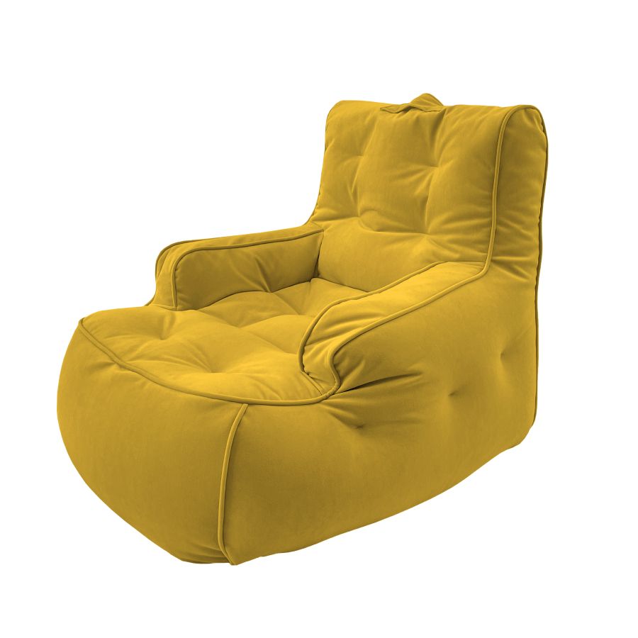 жёлтое уличное лаунж-кресло Tranquility Armchair велюровое для террасы, сада и веранды — фото в интерьере