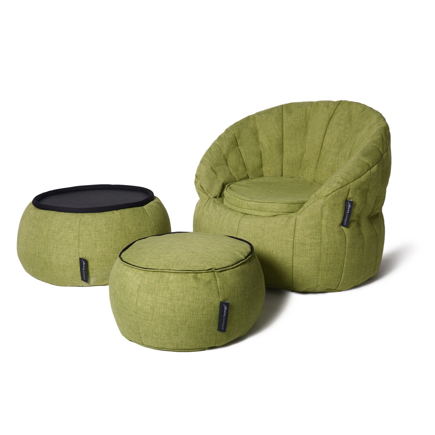 зелёное складной столик Versa Table из Sofa Weave для гостиной и лаунж-зоны рядом с диваном — вид сбоку