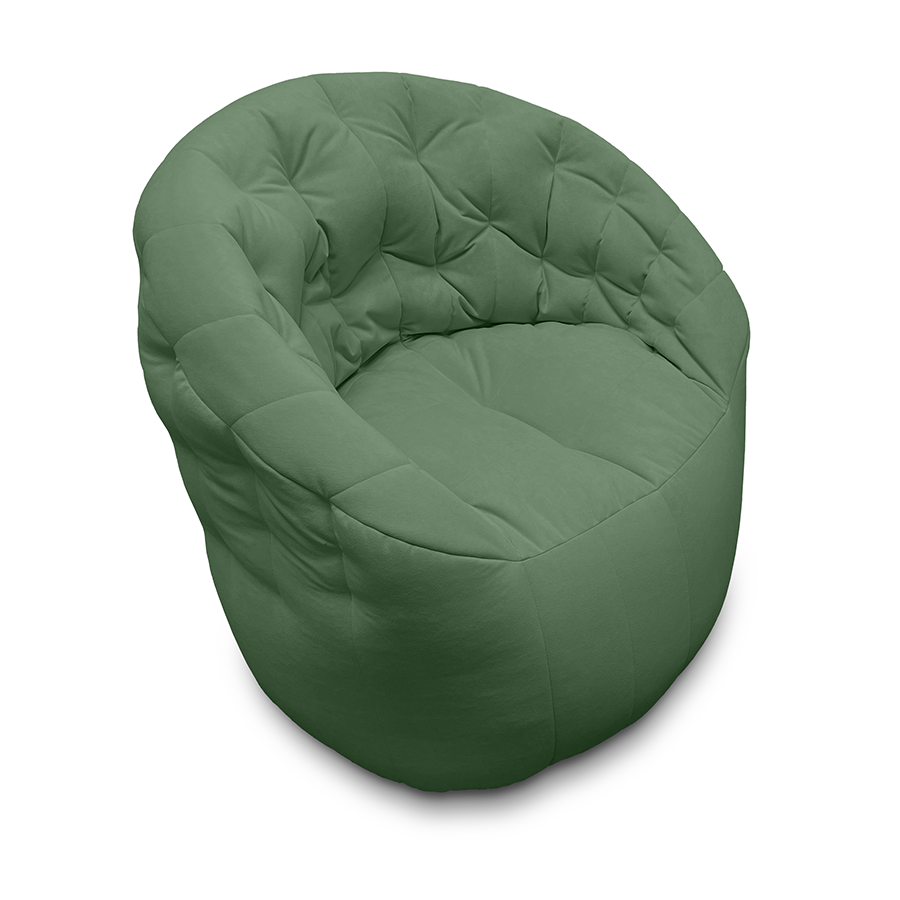 зелёное компактное бескаркасное кресло Butterfly Light Sofa велюровое для гостиной, детской и офиса