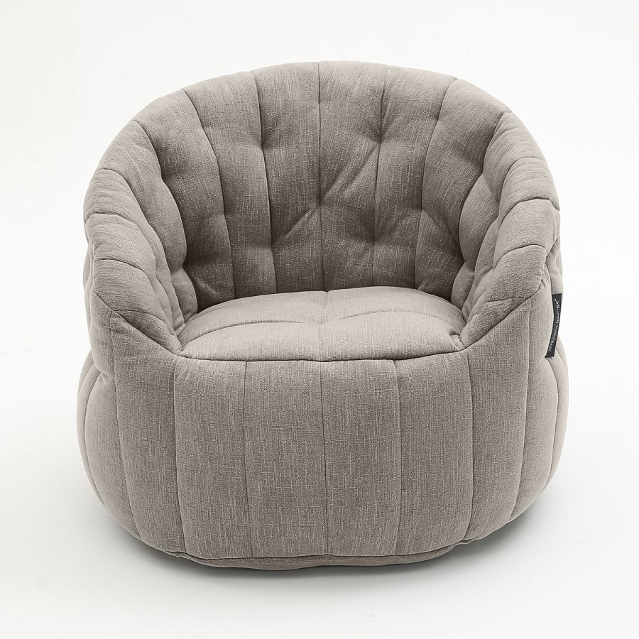 серое полукруглое бескаркасное кресло Butterfly Sofa шенилловое для гостиной, домашнего кинотеатра и офиса